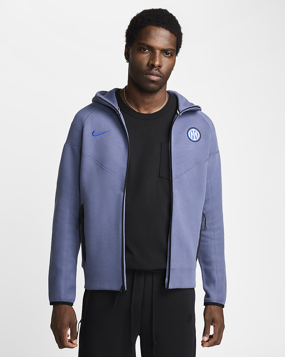 Felpa Nike Football con cappuccio e zip a tutta lunghezza Inter Tech Fleece Windrunner Uomo